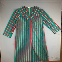 Vintage Sans Souci Nightgown Womens USA Zip Front Striped Lounge Dress