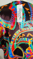 Vintage 1990s colorful satin tunic kaftan mumuu rainbow black pullover dress NWT