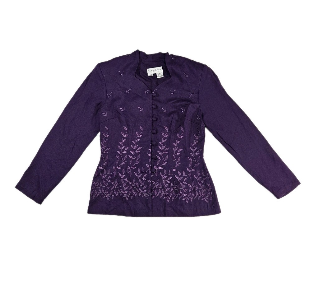 ​Betsy Lauren Vintage Embroidered Purple Blouse Jacket Rayon Blend Linen Look 6