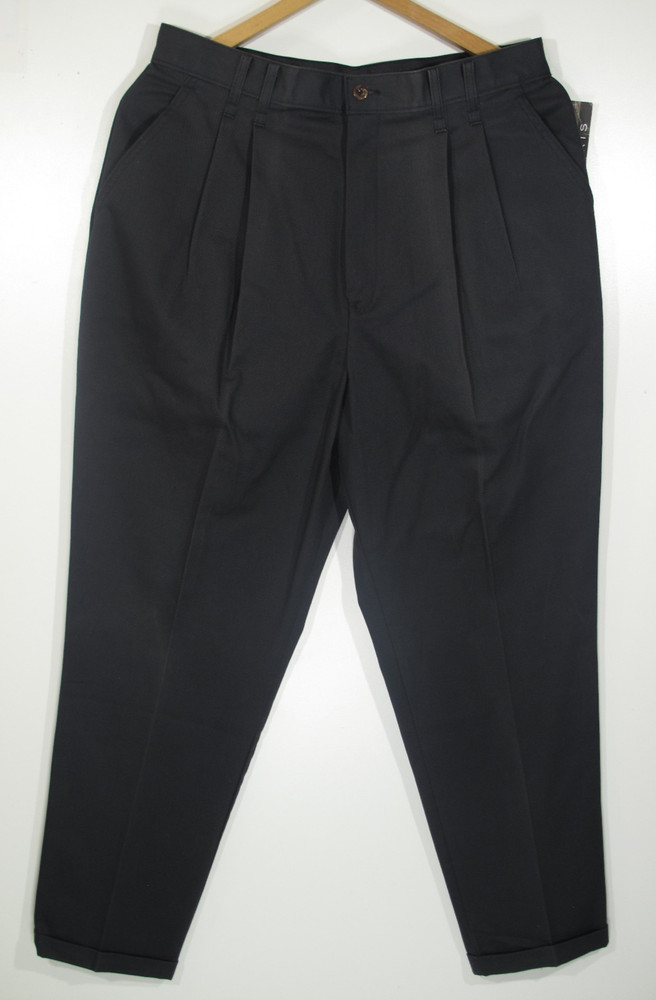 NWT VTG Chic Pants Womens Sz 18 Khaki Pleated High Rise Cuffed Chino Black USA