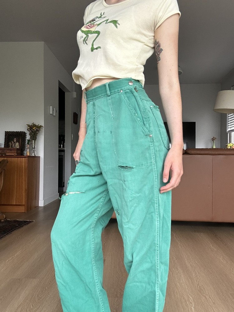 Vintage 1950s Green Side Zip Pants Stockton of Dallas 24”/25” Women’s