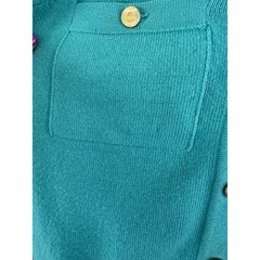 Chanel Vintage Cashmere Skirt Suit Teal Green Gold CC Buttons Scotland Sz 8 10