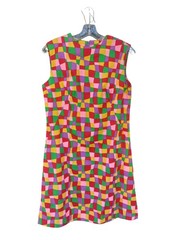 Vtg 60’s Mod Sleeveless Shift Dress Bold Psychedelic Abstract Geometric Print M