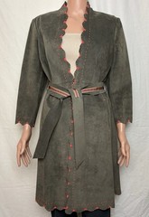 Rozae Nichols Suede Jacket w Belt Scalloped Hem Unique Boho Olive Green NWT
