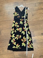 Vintage Y2K Bebe Cherry Print Lace Trim Slip Dress, Black Red, Women’s Size M