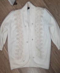 VTG Angora Rabbit Hair BEADED Cardigan SWEATER open front One Size Ivory