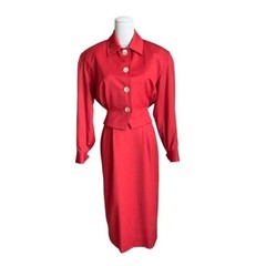 Vintage 80s Perry Ellis 2 pc Wool Suit Crop Jacket High Waisted Skirt XS