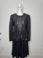 Vintage Another Thyme Shirt Large Sequin Mirror Colorful Party Club Disco Knot