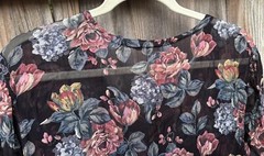 Vintage Nostalgia Dress Black Floral L Long Sleeve Button Ruffled Semi-Sheer