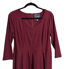 Modcloth Red Burgundy Midi Dress Fit and Flare Vintage Flare Swing Retro Size L