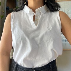 Vintage Liz Sport Polo Top White Sleeveless Shirt Minimalist Preppy Cotton Med