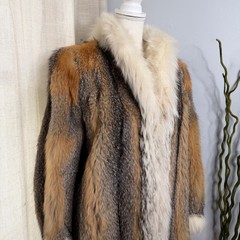 Vintage Red Fox Fur Coat Mid Length Glam Winter White Gray Lined Women’s Medium