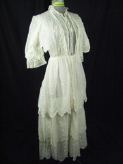 Antique 1910s Edwardian White Dots Scalloped Tea Dress-Bust 30/3XS,AS-IS