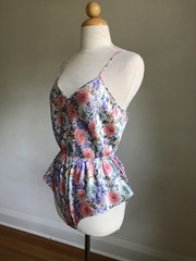 STUNNING VTG DEENA Floral Silky Satin 2pc Camisole Tank & Shorts Lingerie Set M