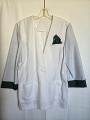 Vintage Women’s White Blazer Seamstress Home Sewn Green Cuffs Pocket Accent