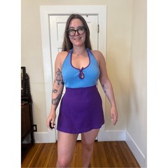 70s Vintage Blue and Purple Ribbed Terry Cloth Mini Dress Sz M