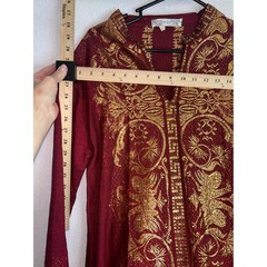 Vintage Georgia of Greece Kaftan Maxi Dress Burgundy Gold Metallic India