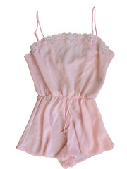 Colesce Couture Lingerie Vintage Pink Lace Chiffon Teddy Romper USA Size M