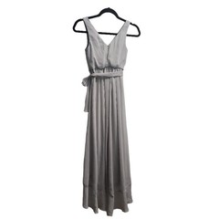 David’s Bridal Womens Dress Size 10 Light Grey Wrap Ruffle Hem Tie Waist