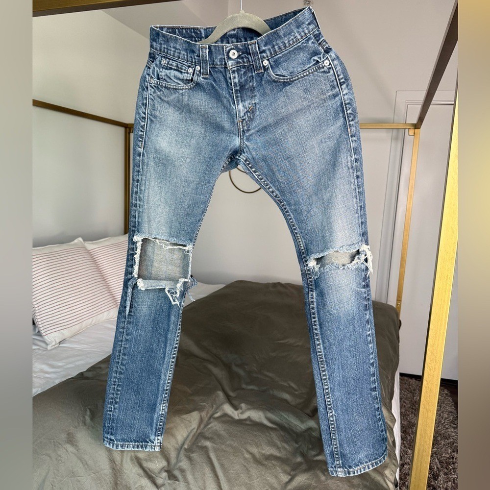 Levis 511 Skinny Blue Jeans Size 28×30 Distressed Red Tab Y2K Honeycomb 90s 200s