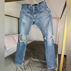 Levis 511 Skinny Blue Jeans Size 28×30 Distressed Red Tab Y2K Honeycomb 90s 200s