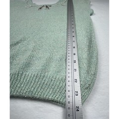 Vintage Heidi Mint Green Metallic Knit Silk Angora Wool Beaded Bow Top L