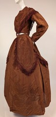 POST CIVIL WAR LATE 1860’S 3 PC BROWN SHINING SILK DRESS W FRINGE