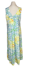 Vtg POMARE Tahiti Hawaii Maxi Dress Sleeveless Sunset Blue Green Yellow sz L