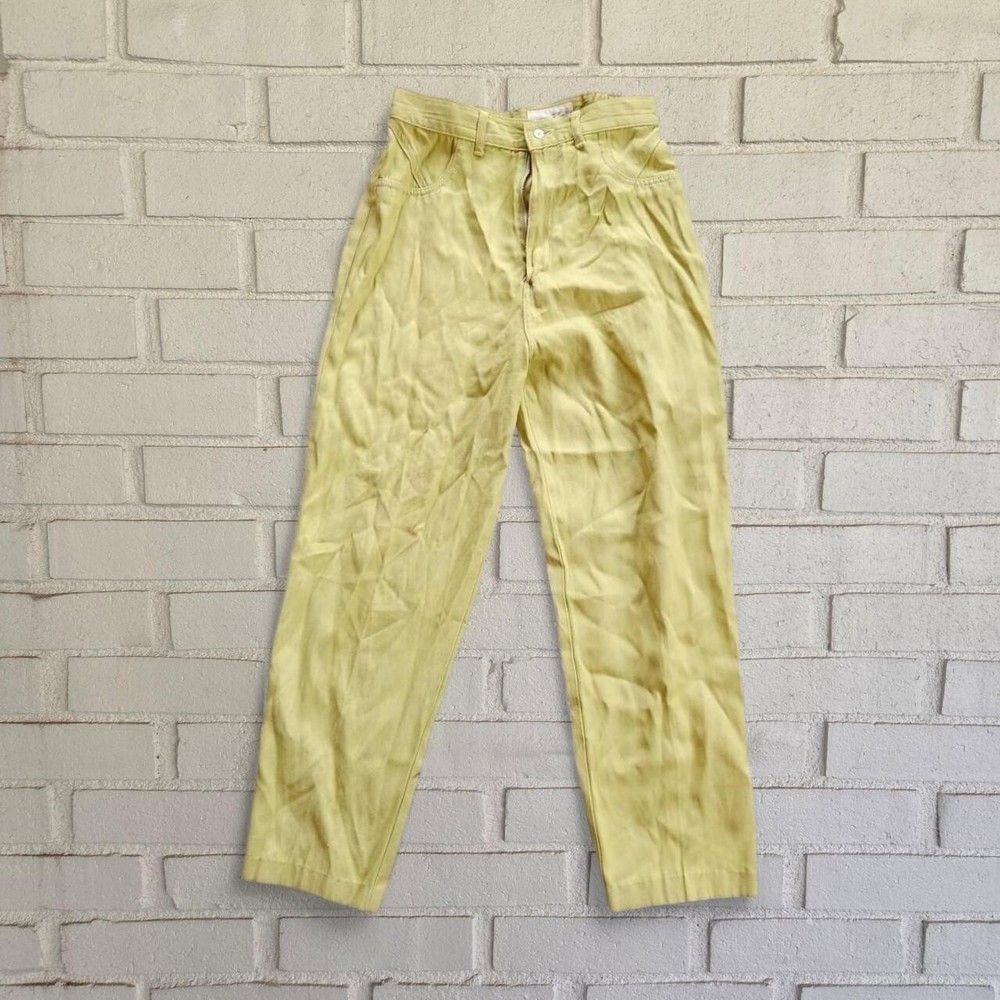 Vtg 90s Lime Green Pants, Caché, Cotton, Acetate, 26″ – 30″ Waist