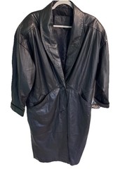 Jacqueline Ferrar Vintage Medium Trench Coat 1980s-90s Black Genuine Leather