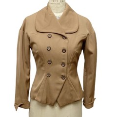 VTG 1940s Juilliard Taupe Tan Virgin Wool Double Breasted Fitted Blazer Jacket