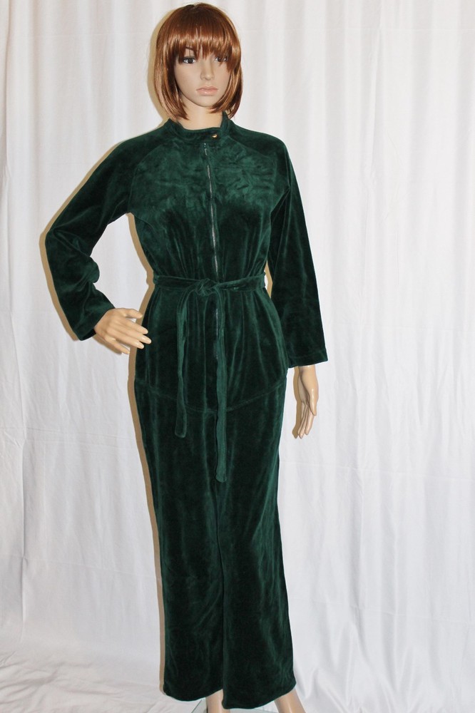 Vintage Velour JumpSuit PlaySuit Forrest Green Patty Woodard Racer Bond Girl M/L