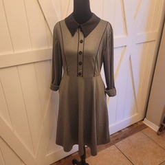 Vintage-Inspired Peter Pan Collar Fit & Flare Midi Dress | Small | Long Sleeve