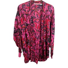 80s MARC DALCY Vintage Pink Geometric Tribal Print Cotton Open Front Top L/XL