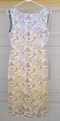 Asian Silky Cocktail Dress Peach Red Yellow Turquoise Blue Landscape Vintage