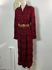 VTG EXPO plaid long dress size 14W buttons red black casual western made USA