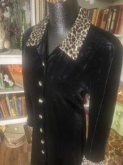 Vtg Black Velvet Leopard Retro Mod 90s Goth Punk Cheetah Sexy Jacket Dress Y2K