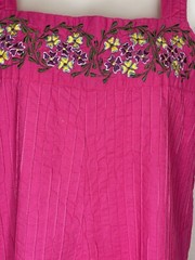 VTG Mexican Pin Tucked Midi Dress Pink Embroidered Cotton Summer Women’s S/M