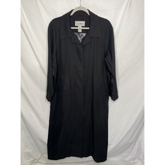 VTG LL Bean Women’s Large Petite Black Trench Duster Coat Long Neutral Classic