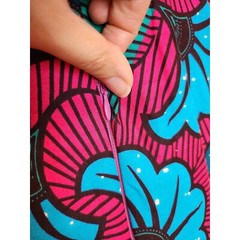 Retro Handmade African Wax Print Pink and Blue Bubble Fit & Flare Dress