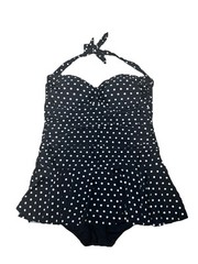 Swimsuit VTG 70s Rose Marie Reid Black With White Polka Dots One Piece Sz XL