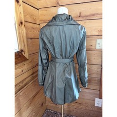 Vintage Metallic Trench Coat Womens Large Pewter Gray Samuel Dong Bubble Hem 90s
