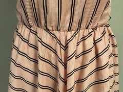 Vintage Striped Sheer Sundress Sz 8 Shirring Elastic Back Side 113″ Flare/Sweep