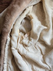 DALTON 100% CASHMERE MINK FUR COLLAR WOMEN’S 50’S VINTAGE SWEATER BEIGE