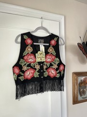 Vintage 1990s Jou Jou New Old Stock Western Fringe Floral Women’s Vest