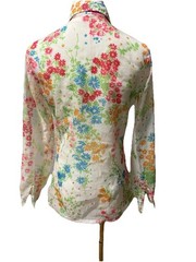 Women’s Judy bond Vintage 70s Sheer Floral Blouse Psychedelic Dagger Collar XS