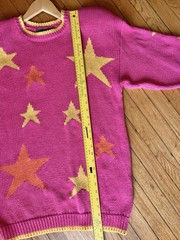 Vintage 90s Pink Stars Sweater Lizwear Liz Claiborne Knit Ramie Cotton M