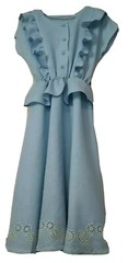 Vintage blue linen dress with embroidery 1980s USSR Ukraine Soviet Original