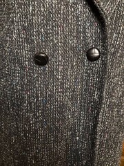 BBI Black Women’s Vintage Textured Tweed Wool Overcoat w/ Leather Trim L XL 