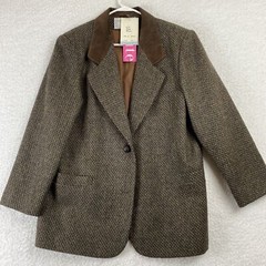 International Scene Wool Tweed Blazer Suede Collar Lined 12 Made Ukraine VTG